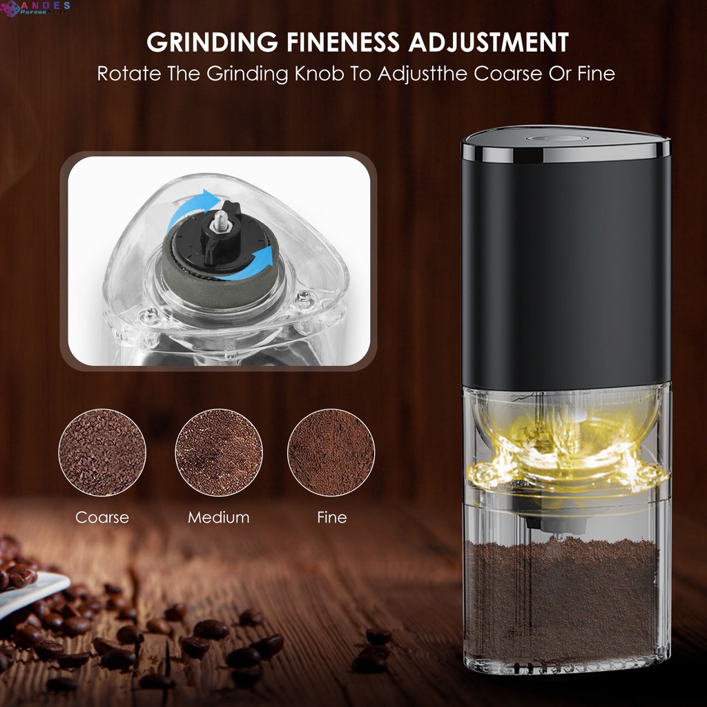 Máy Xay Cà Phê ANDES Bằng Điện Kèm Mũi Cài Đặt Nhiều Cài Đặt Cáp USB Và Cọ