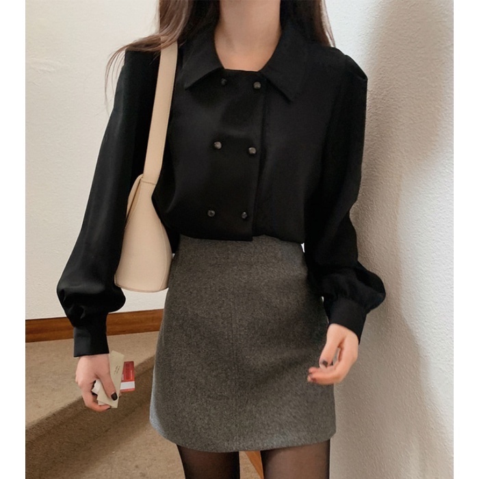 SUXI Áo Sơ Mi Tay Dài Cổ Búp Bê Màu Sắc Ngọt Ngào Phong Cách Hàn Quốc