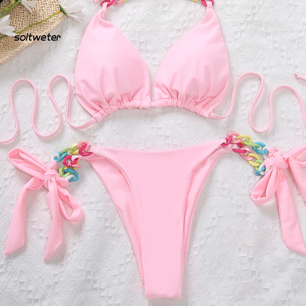 Bộ Bikini 2 Mảnh Dây Xích Nhiều Màu Sắc Có Thể Điều Chỉnh Cho Nữ
