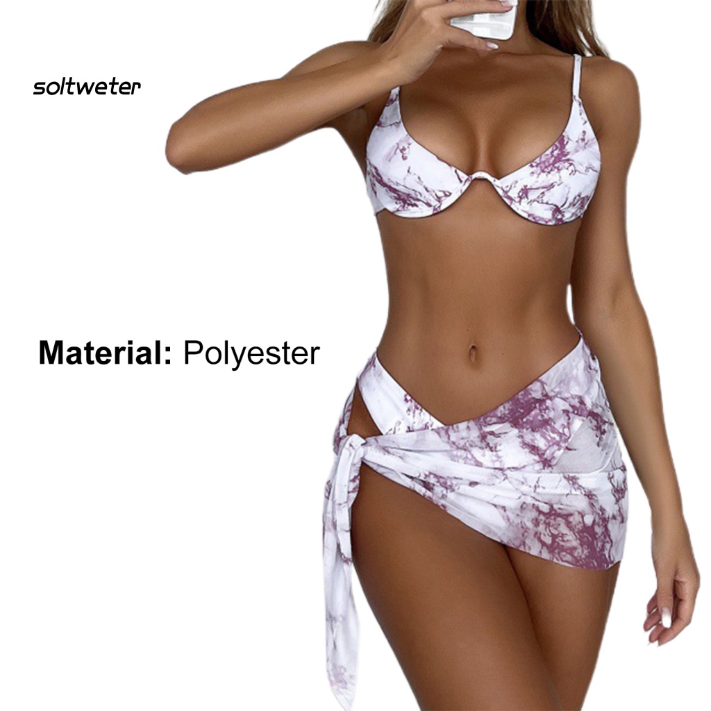Bộ Đồ Bơi 3 Mảnh Họa Tiết Cẩm Thạch Thời Trang Quyến Rũ Cho Nữ
