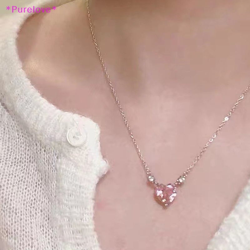 Vòng cổ Mặt Trái Tim Đính Đá Zircon Hồng Xinh Xắn Cho Nữ Mới