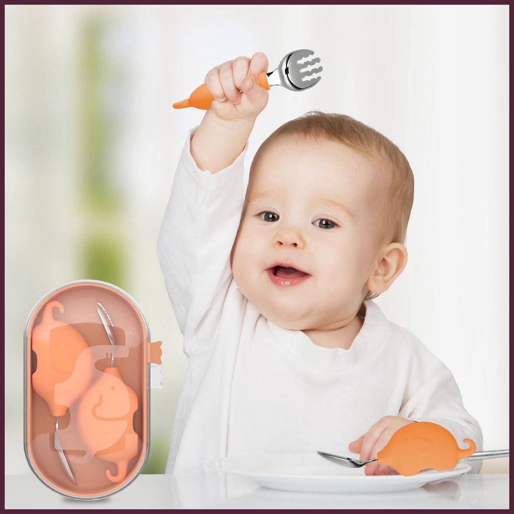 Bộ Muỗng Nĩa Bằng Thép Không Gỉ Hình Hoạt Hình Cho Trẻ Em