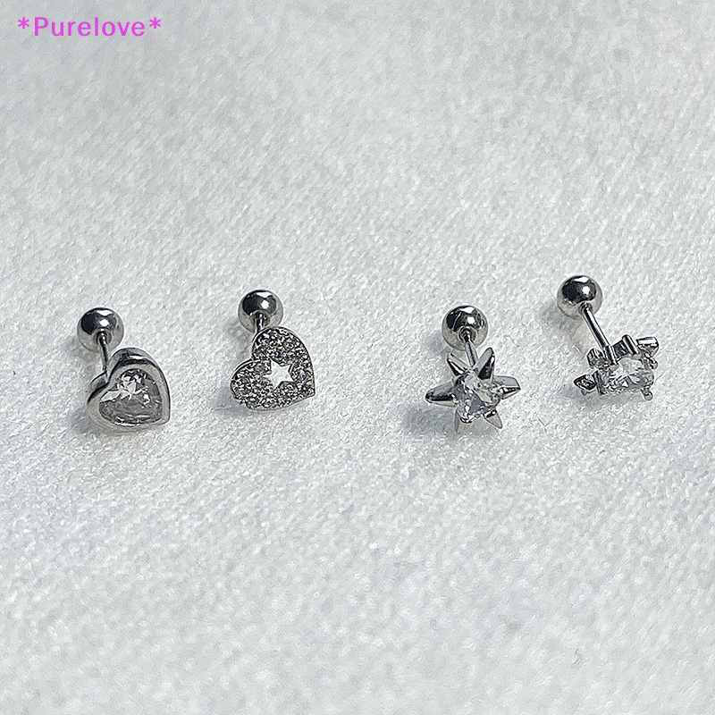 1 Khuyên Tai Xoắn Ốc Hình Ngôi Sao / Trái Tim Đính Đá Zircon Thời Trang Dự Tiệc Cho Bạn Gái Mới