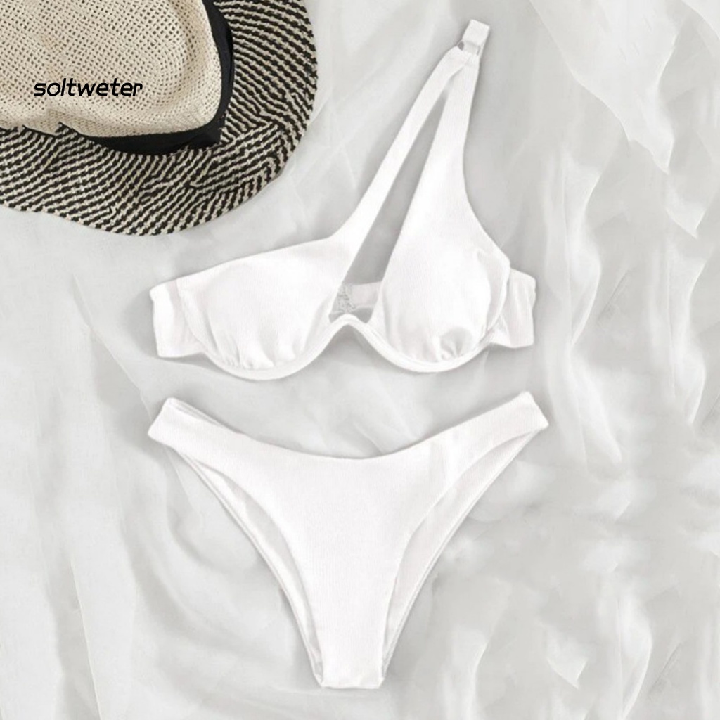 Bộ Đồ Bơi 2 Mảnh Màu Trơn Mau Khô Mềm Mại Dành Cho Nữ