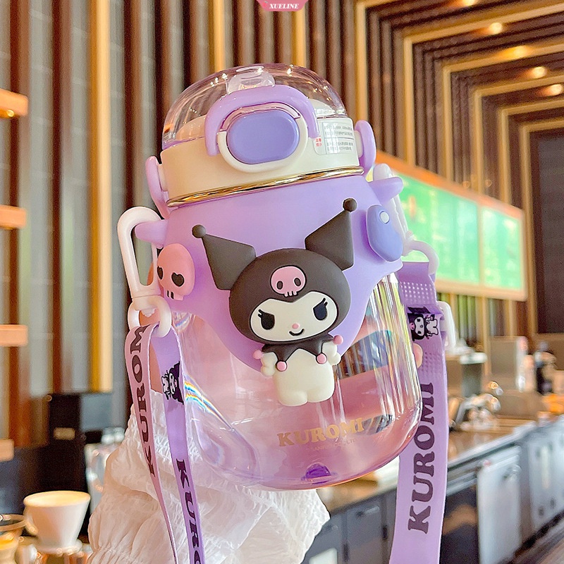 SANRIO Bình Nước Nhựa Trong Suốt Chống Sốc Có Ống Hút Tiện Dụng Cho Học Sinh