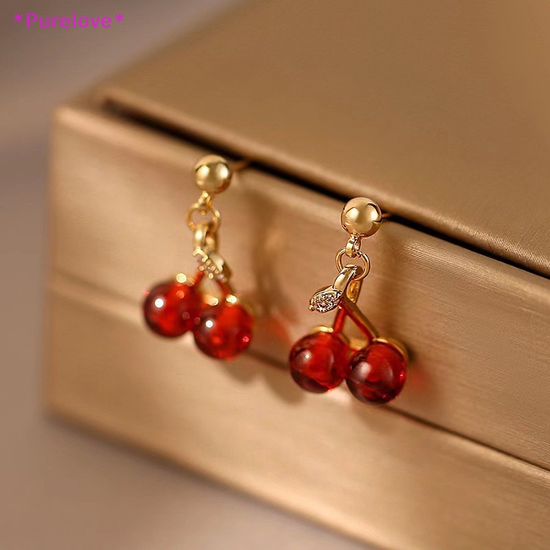 1 Đôi Bông Tai Hình Quả Cherry Thủy Tinh Màu Đỏ Thời Trang Thanh Lịch Dành Cho Nữ Mới