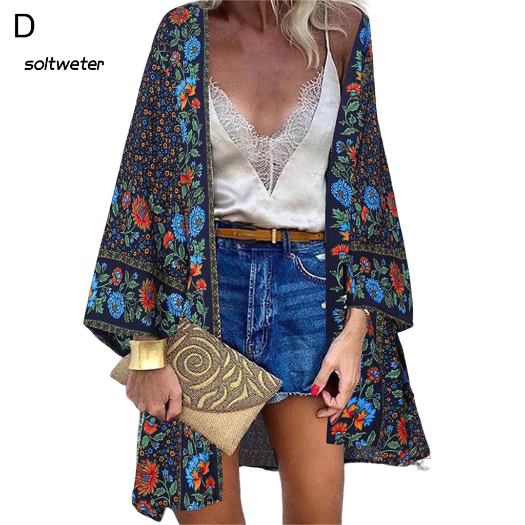 Áo Khoác Cardigan Cánh Dơi Chống Nắng Dáng Dài In Họa Tiết Hoa Phong Cách Bohemian Thời Trang Mùa Hè Cho Nữ