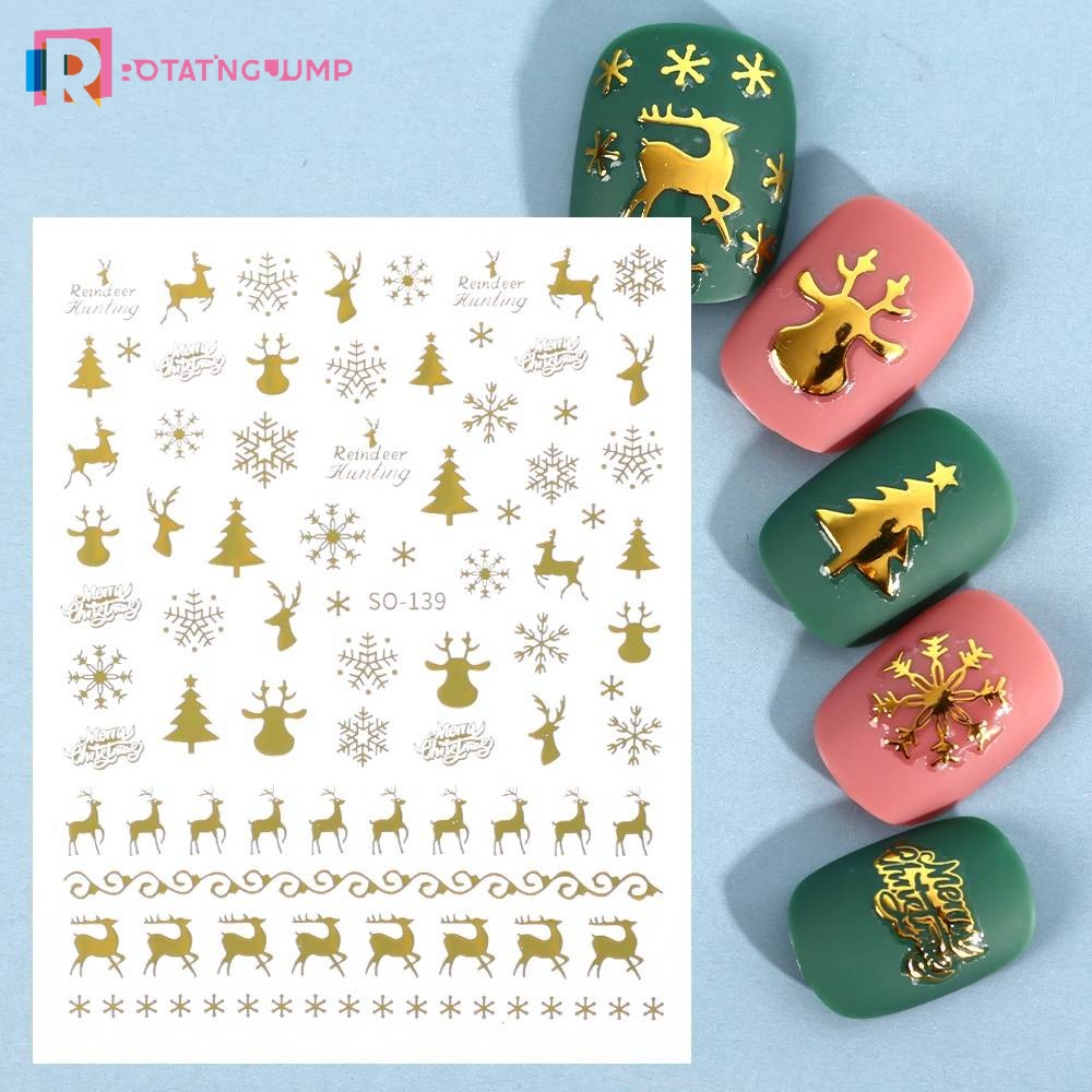 Miếng Dán Trang Trí Móng Tay 3D Màu Vàng Họa Tiết Giáng Sinh Lấp Lánh