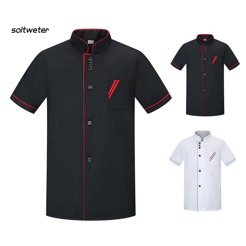 Áo Đầu Bếp Ngắn Tay Cổ Đứng Gọn Nhẹ Thoáng Khí Thoải Mái Dễ Giặt Rửa