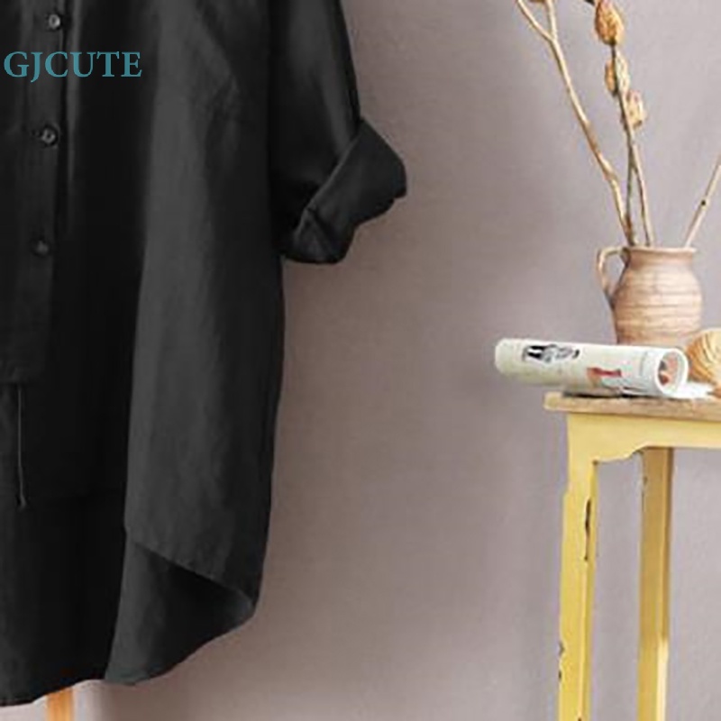 Áo Sơ Mi Cotton Oversized Tay Dài Hai Túi Dành Cho Nữ