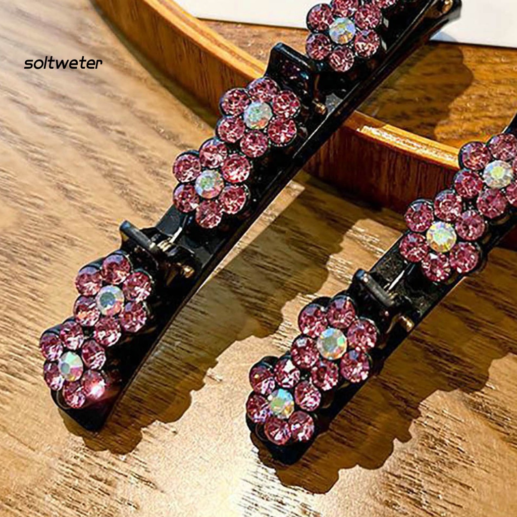 Kẹp Tóc Hình Hoa Đính Đá Lấp Lánh Thiết Kế Hai Lớp Chống Rơi Phong Cách Hàn Quốc Thanh Lịch