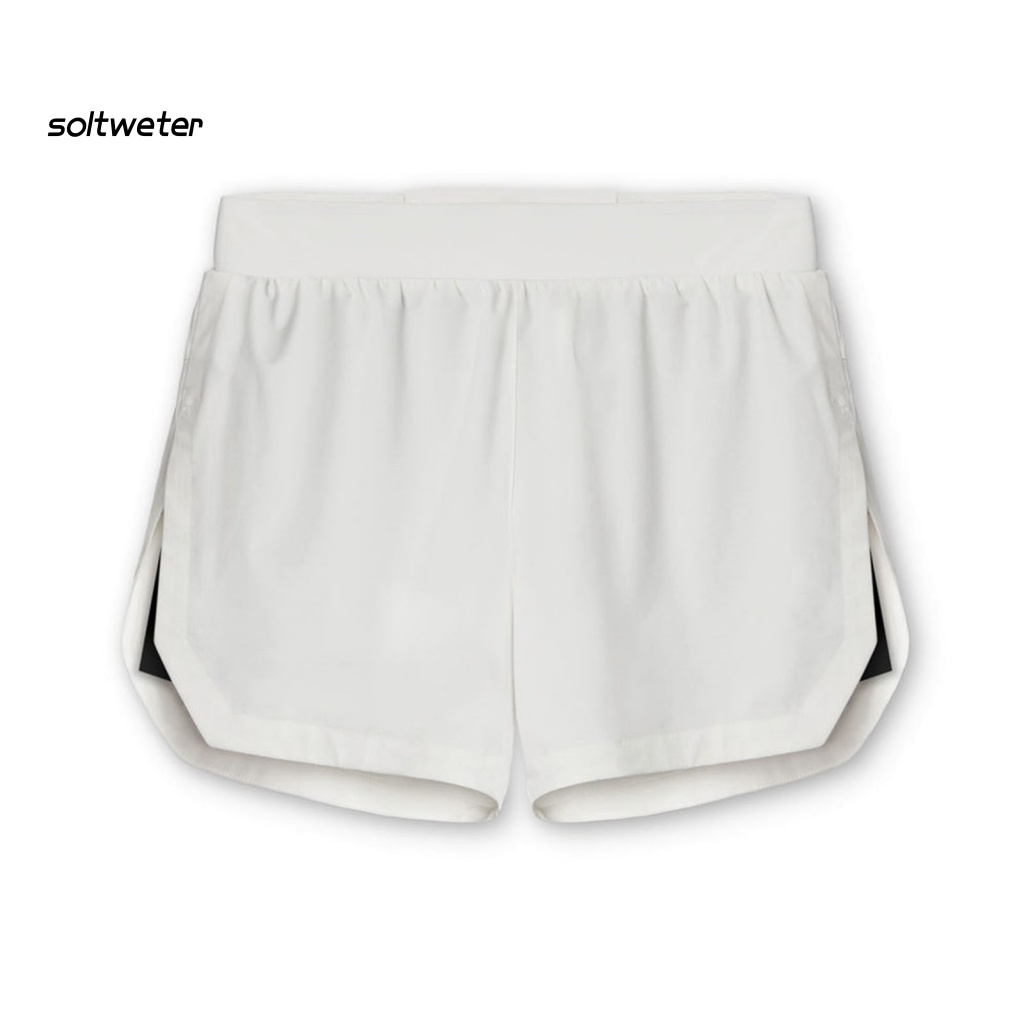 Quần Short Thể Thao Lưng Thun Rút Dây Hai Lớp Màu Trơn Thấm Hút Mồ Hôi Dài Trên Đầu Gối Cho Nam