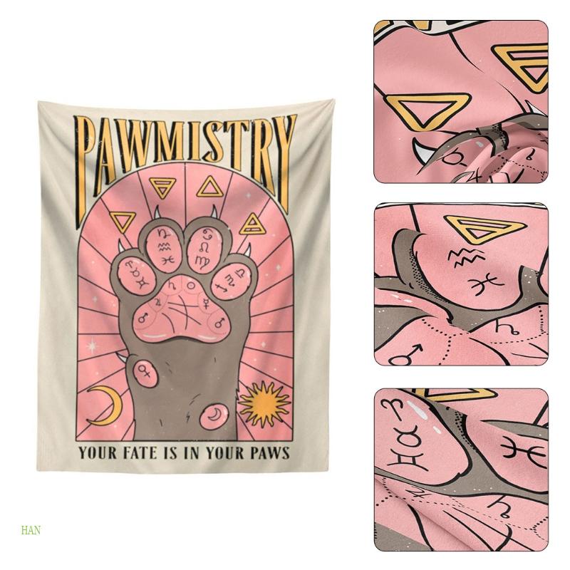 Thảm Treo Tường Trang Trí In Hình Dấu Chân Mèo / Mặt Trăng / Mặt Trời Kiểu Bohemian