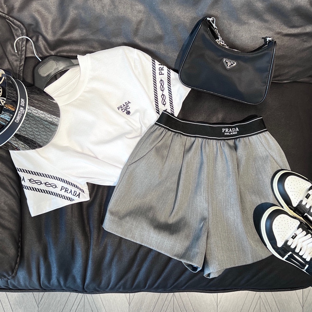 SAO9 P-RADA 23 summer new elegant casual embroidered letter logo slimming short sleeve t-shirt