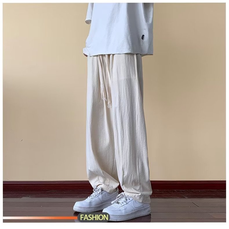 Quần Dài Vải Lanh Cotton Ống Rộng Phong Cách Đường Phố Mỹ Thời Trang Mùa Hè Cho Nam