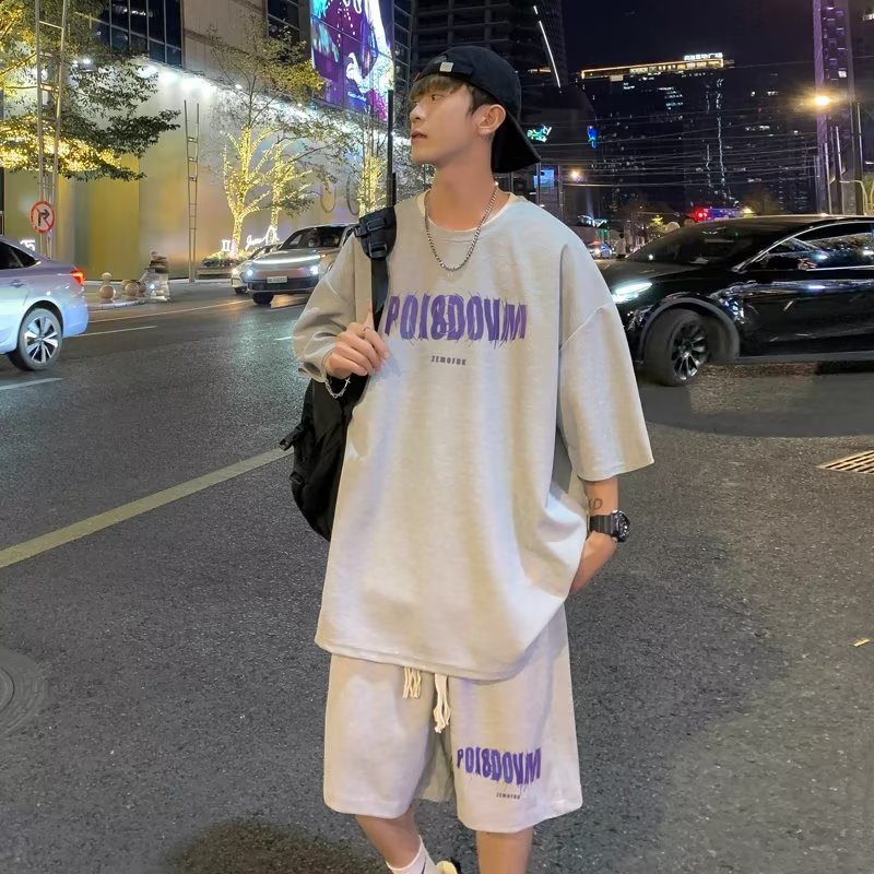 Set Áo Thun Ngắn Tay Cổ Tròn + Quần Short Lưng Thun Thời Trang Nam Mới