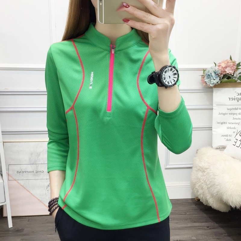 Áo Thun Thể Thao Tay Dài Cổ Đứng Giữ Ấm Chất Liệu Nhanh Khô Thời Trang Cho Nữ