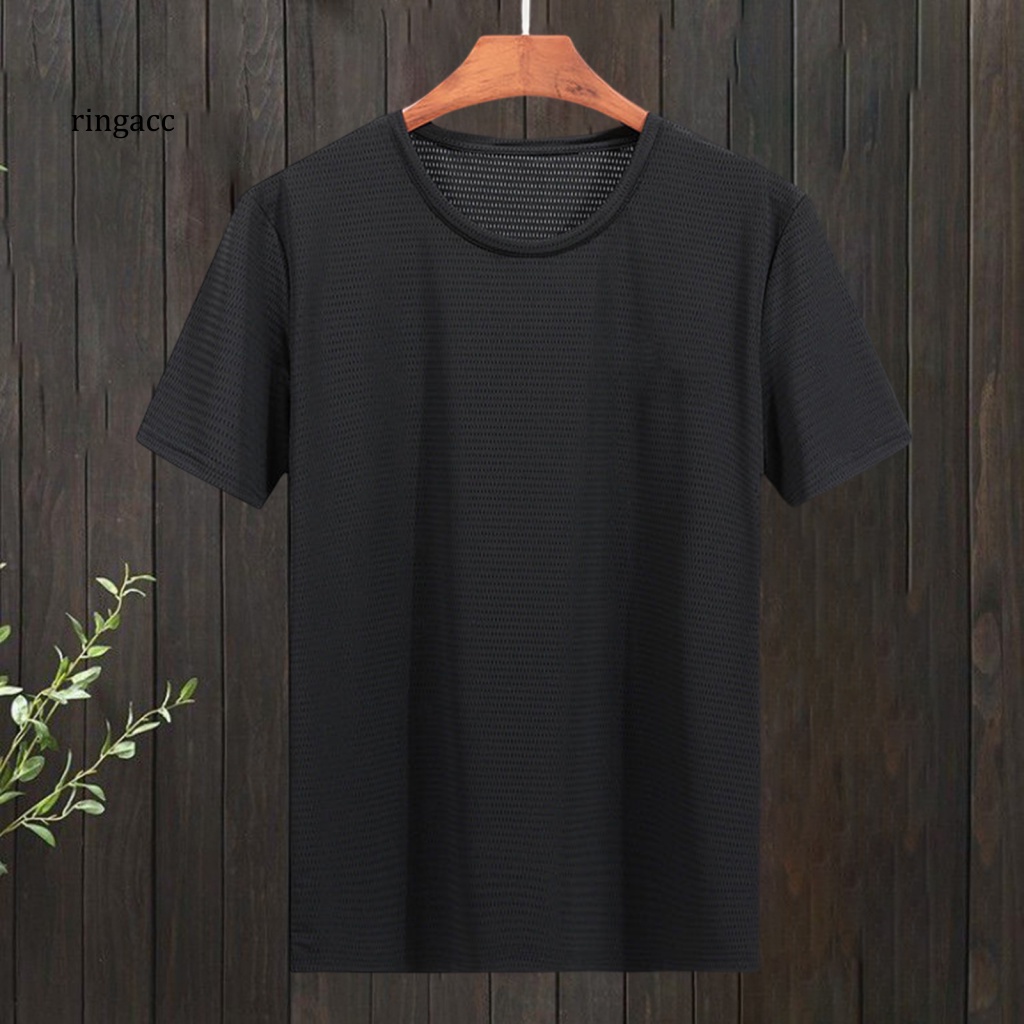 Áo Thun Cotton Lụa Lạnh Chui Đầu Dáng Suông Tay Cộc Cổ Tròn Thoáng Khí Mau Khô Cho Nam