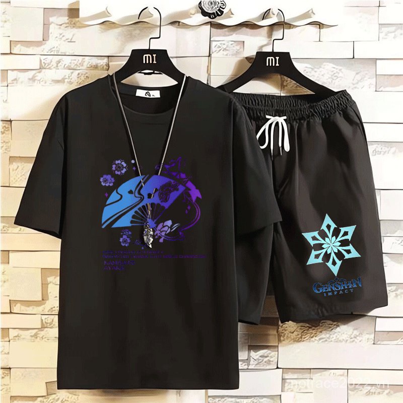 ★Genshin Impact★Ayaka & Shenhe & Eula Merchandise Áo Thun Ngắn Tay + Quần Short Giản Dị Dành Cho Học Sinh