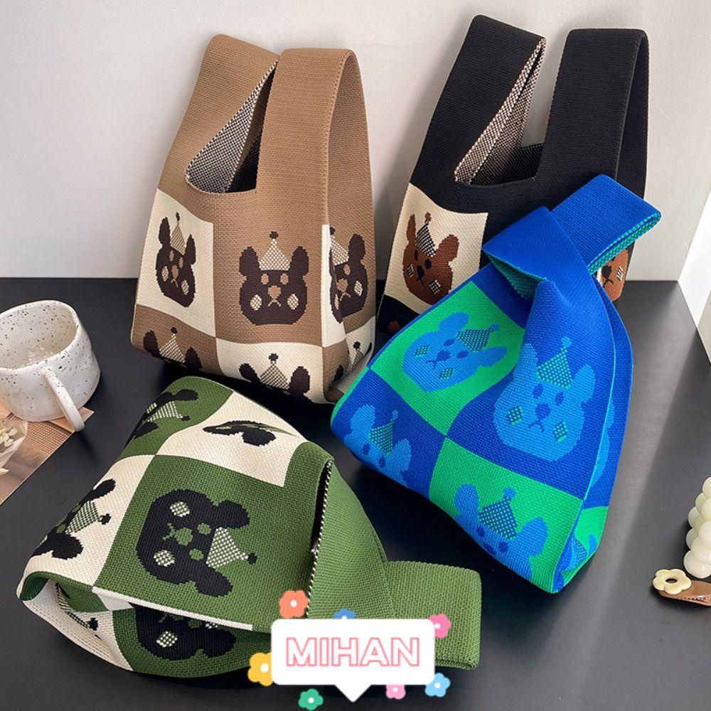 MIHAN1 Túi Mua Sắm Đeo Cổ Tay Đan Len Có Thể Tái Sử Dụng