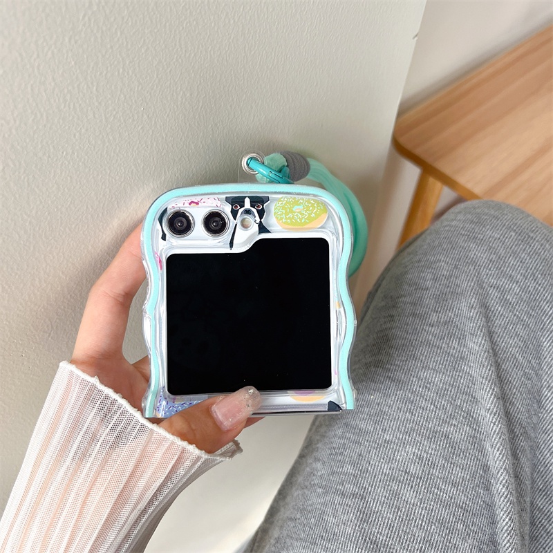 Ốp Điện Thoại gel Mềm Chống Sốc Hình Bánh pizza Cún Có Dây Đeo Tay Cho samsung galaxy z flip 3 / 4 / 5