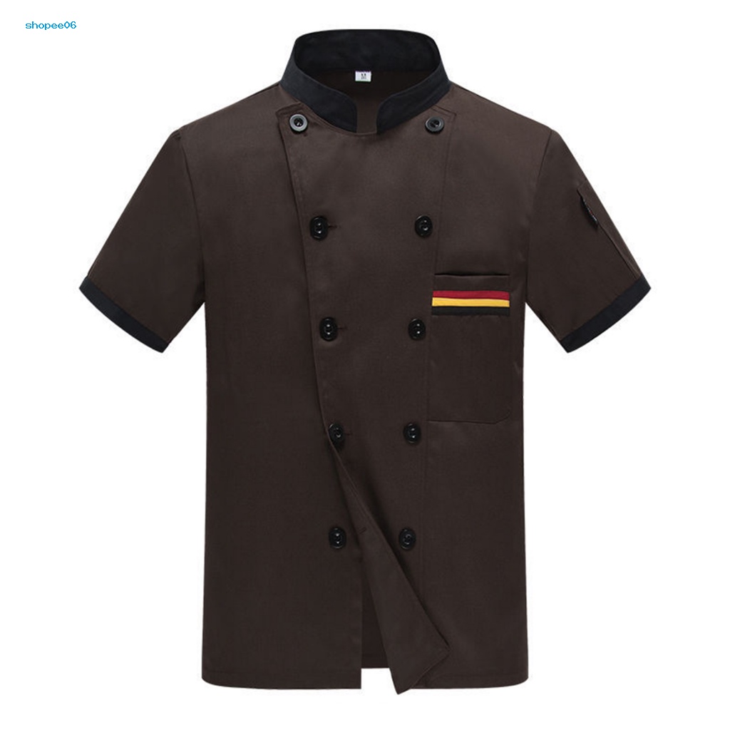 Áo Đồng Phục Đầu Bếp Ngắn Tay Cổ Đứng Phối Màu Thời Trang Unisex