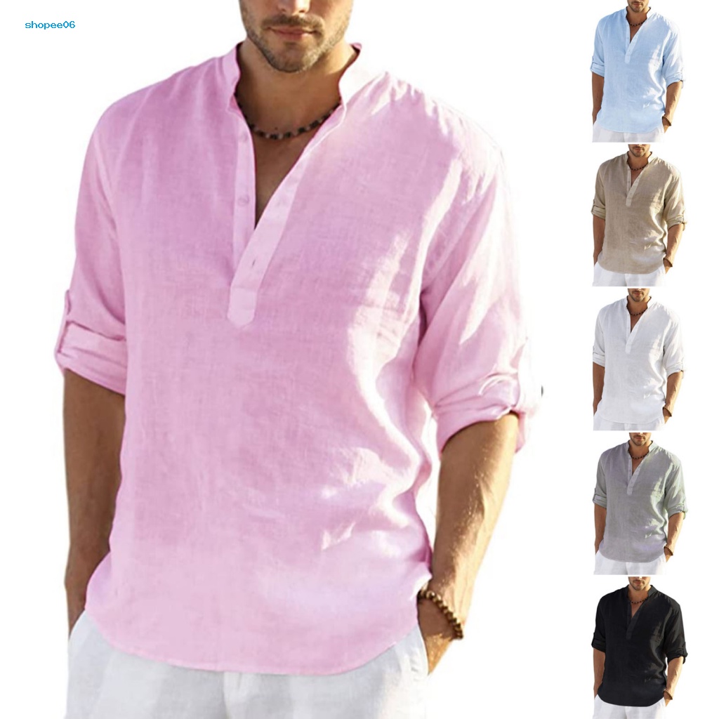 Áo Sơ Mi Nam Dài Tay Cổ Chữ V Màu Sắc Thanh Lịch