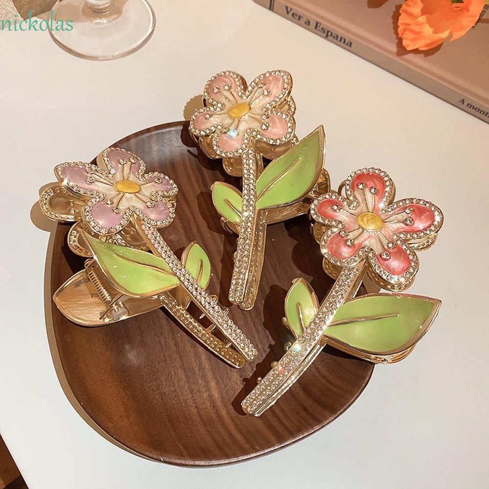NICKOLAS Kẹp Tóc Đính Đá Phong Cách Vintage Thời Trang Cho Nữ