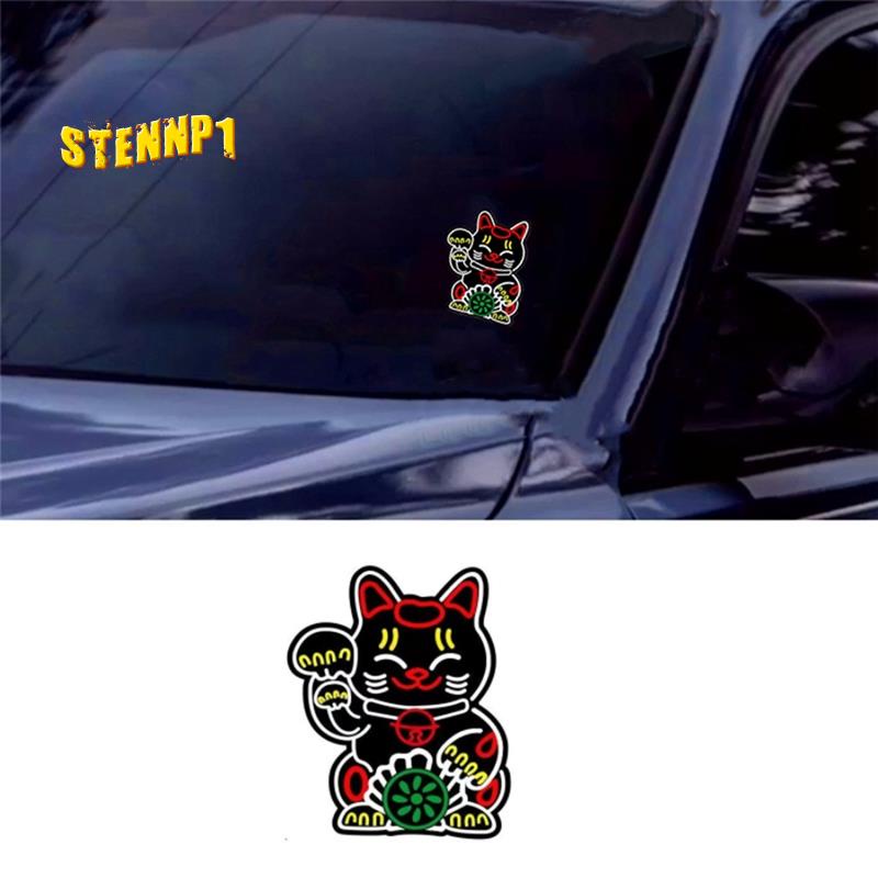 Miếng Dán Trang Trí Kính Chắn Gió Xe Hơi Hình Mèo May Mắn Có Đèn LED Phát Sáng Độc Đáo