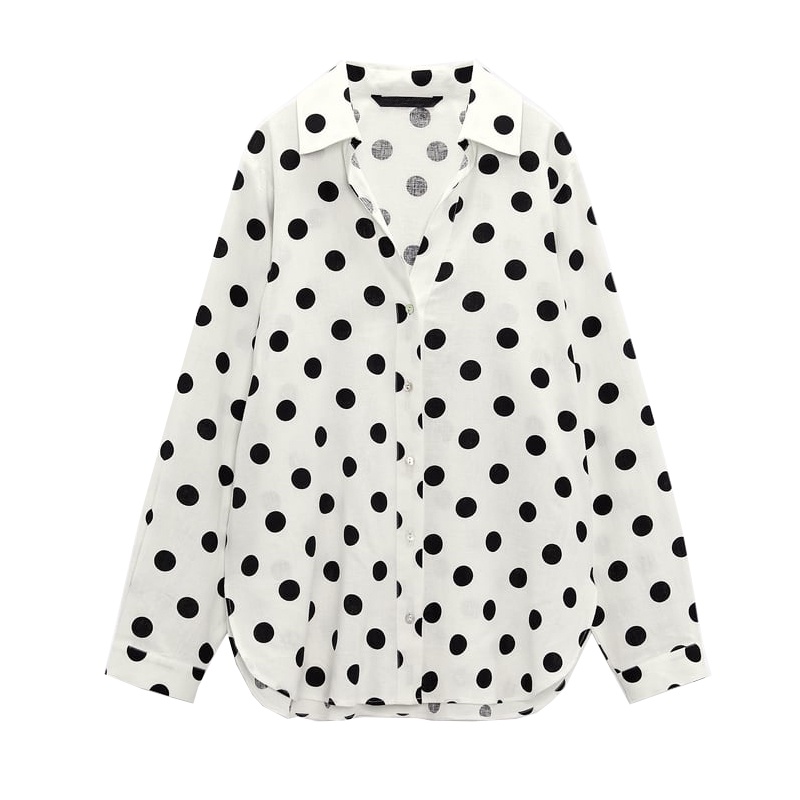 Áo Sơ Mi Vải Lanh Dáng Rộng Họa Tiết Chấm Bi Cài Một Hàng Nút Kiểu Mới Thời Trang Mùa Hè 3715625