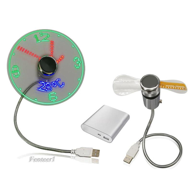 Quạt USB Cổ Ngỗng Linh Hoạt Có Đồng Hồ Hiển Thị Đèn Led Và Nhiệt Độ Cho Mùa Hè