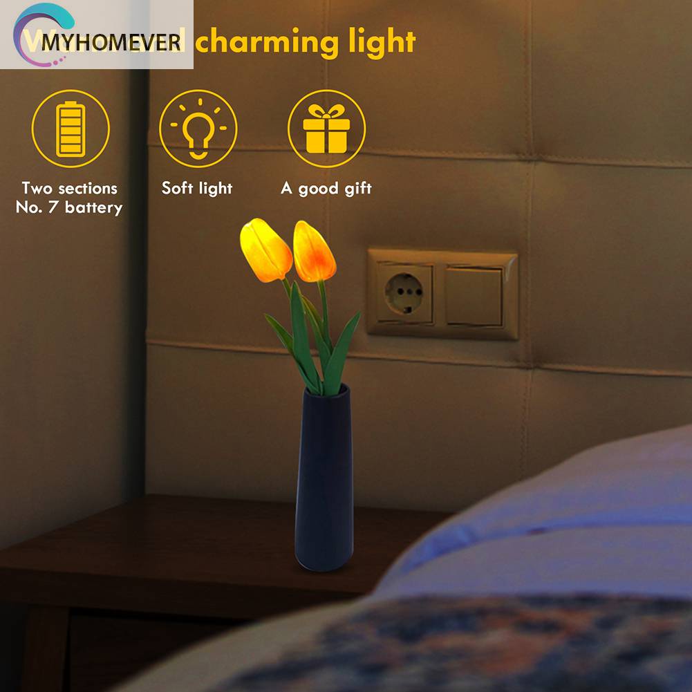 3 Đèn LED Hình Hoa Tulip Nhân Tạo Dùng Trang Trí Bàn Làm Việc