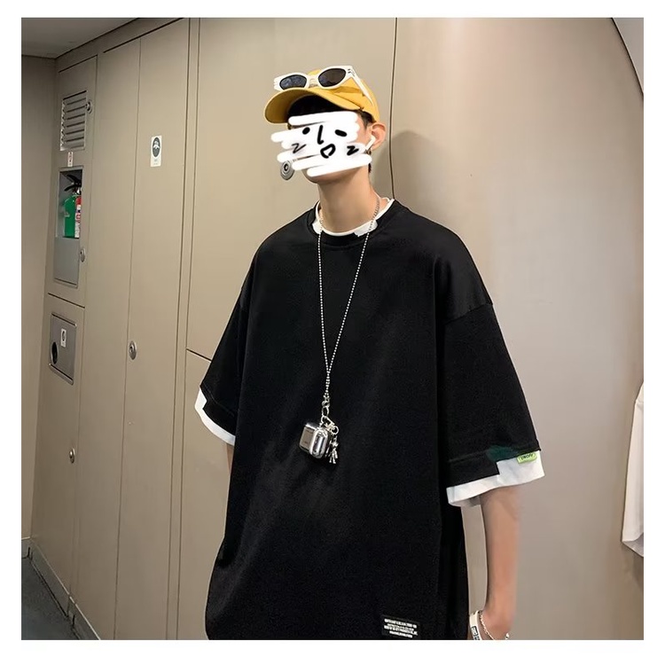 Áo Thun Ngắn Tay Giả Hai Lớp Phong Cách Năng Động Trẻ Trung Dành Cho Nam