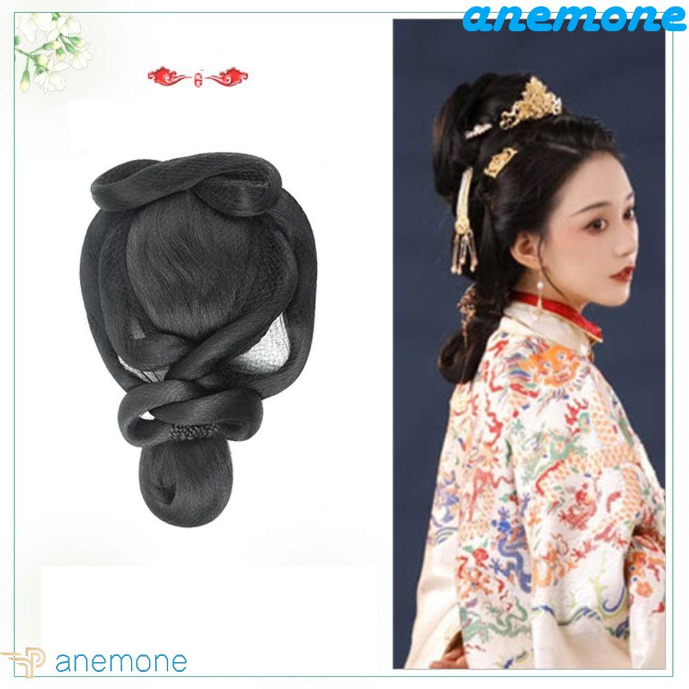 ANEMONE Bộ Tóc Giả Màu Đen Phong Cách Hanfu Cổ Điển Dễ Thương Dùng Làm Đạo Cụ Chụp Ảnh Cho Nữ