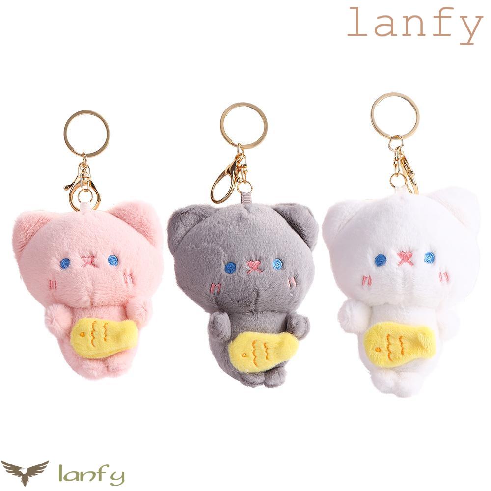 LANFY Móc Chìa Khóa Xe Hơi Hình Mèo / Cá Hoạt Hình Sáng Tạo Dễ Thương Giá Đỡ