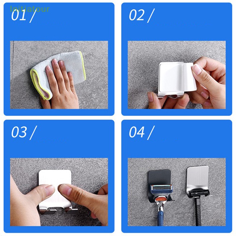 Set 2 Giá Đỡ Dao Cạo Râu Gắn Tường Không Cần Đục Lỗ Cho Phòng Tắm