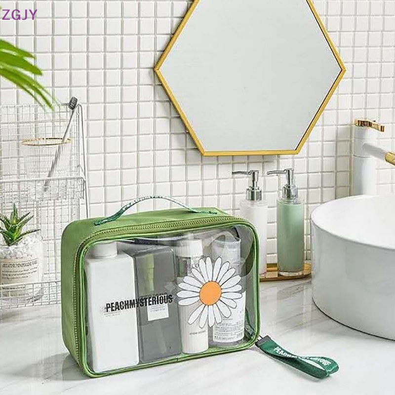 Túi Đựng Mỹ Phẩm Trong Suốt Cỡ Lớn Chống Thấm Nước Họa Tiết Hoa Cúc Xinh Xắn Cho Nữ Mới