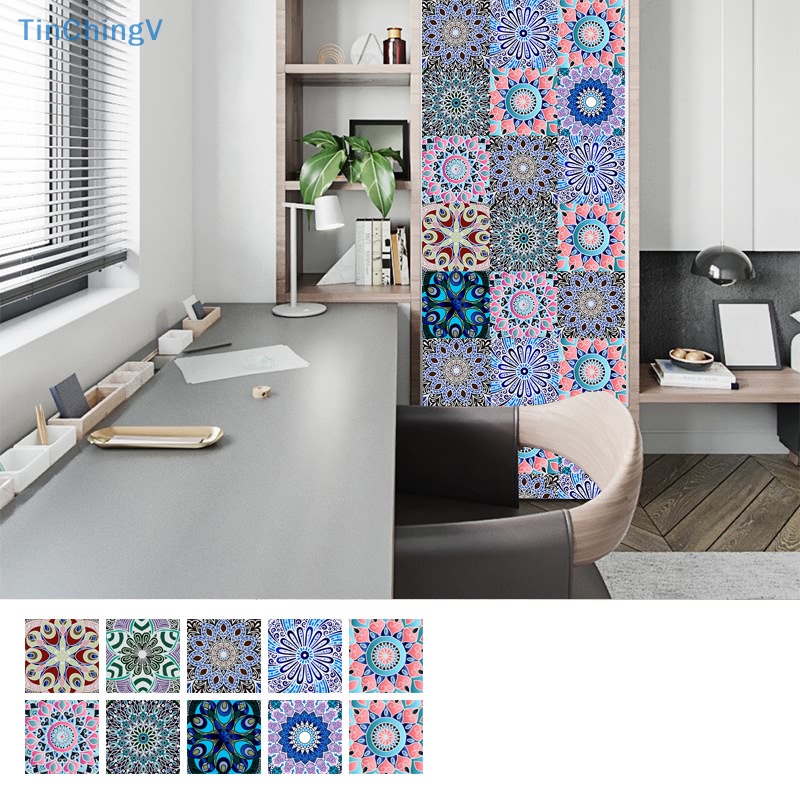 [TinChingV] Bộ 10 Miếng Dán Tường Bằng PVC Cứng Chống Nước Họa Tiết Hoa Mandala Pha Lê