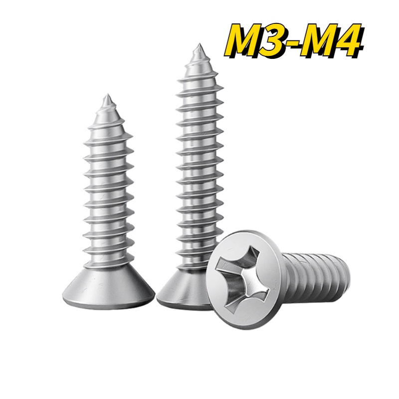 Vít Đầu Dẹt Sus304 Tự Cắt Gỗ M3 / M3.5 / M4 Chuyên Dụng
