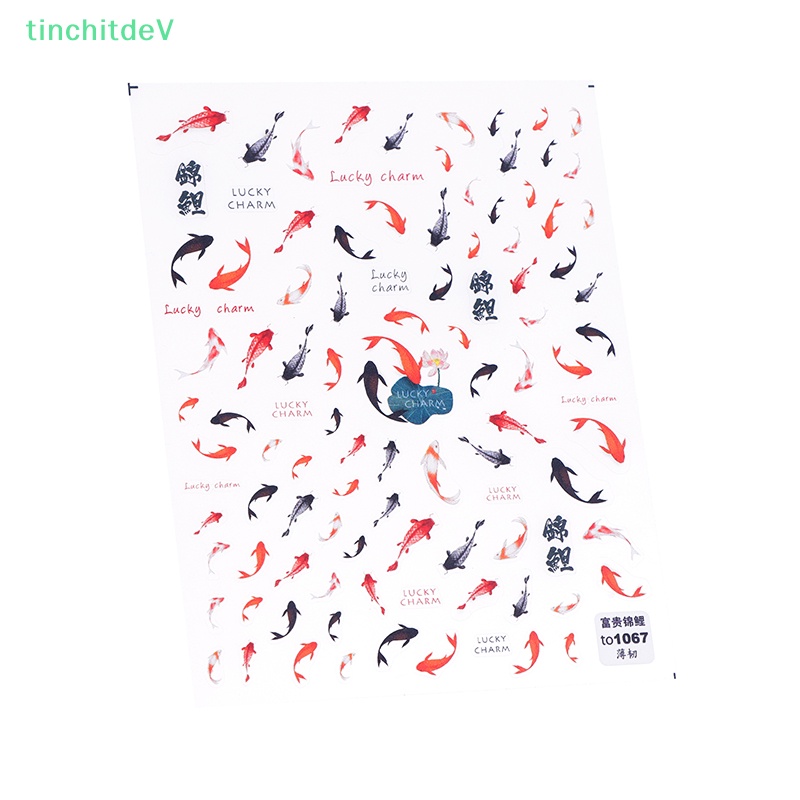 Miếng Dán Móng Tay 3D Hình Cá Koi Đỏ Cá Vàng Phong Cách Trung Hoa