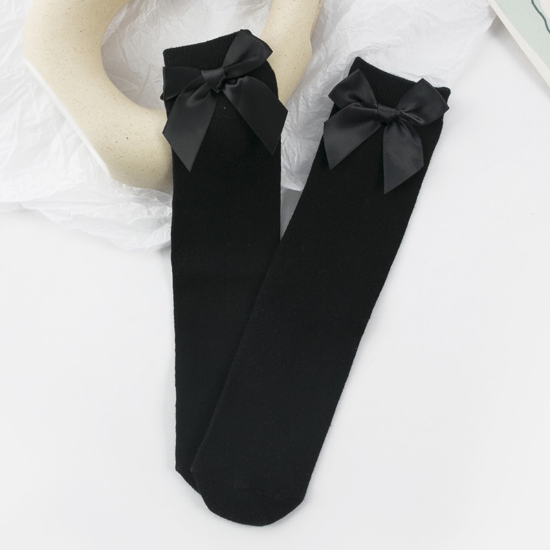 Vớ Cotton Cao Qua Gối Mềm Mại Co Giãn Thoáng Khí Đính Nơ Thời Trang Mùa Thu Cho Bé Gái