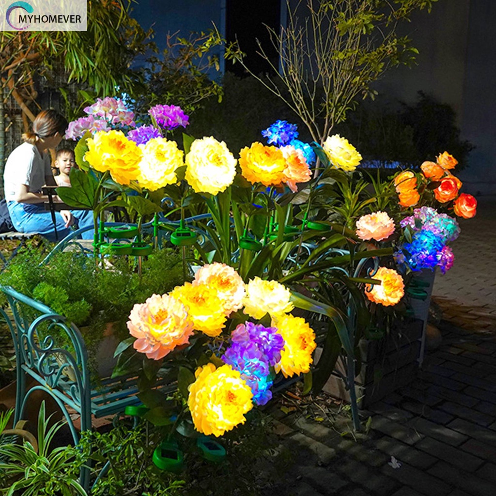 Bộ 2 Đèn Led IP65 Hình Hoa Mẫu Đơn Chống Nước Chạy Bằng Năng Lượng Mặt Trời