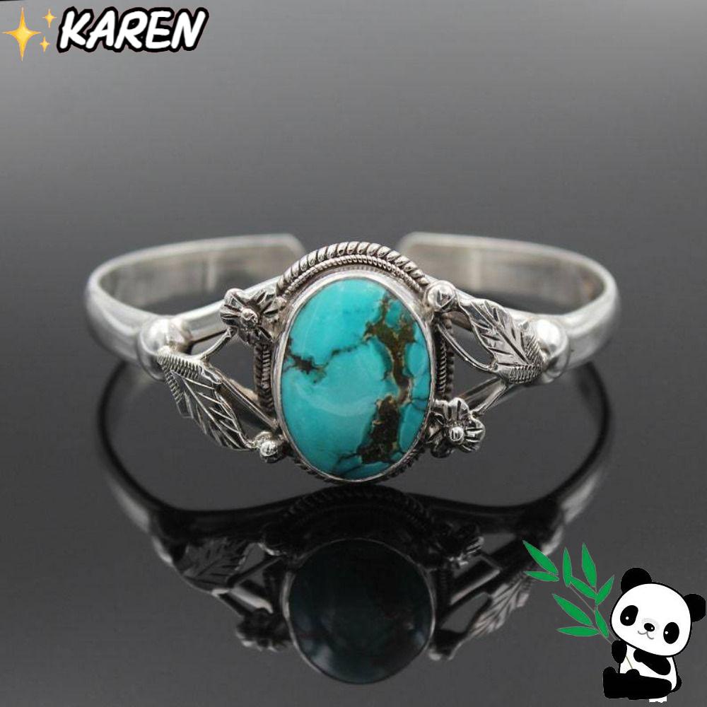 KAREN Bộ Vòng cổ Mặt Đá Ngọc Lam Giả Hình Trái Tim Bằng Hợp Kim Phong Cách Dân Tộc Cổ Điển Cho Kỳ Nghỉ