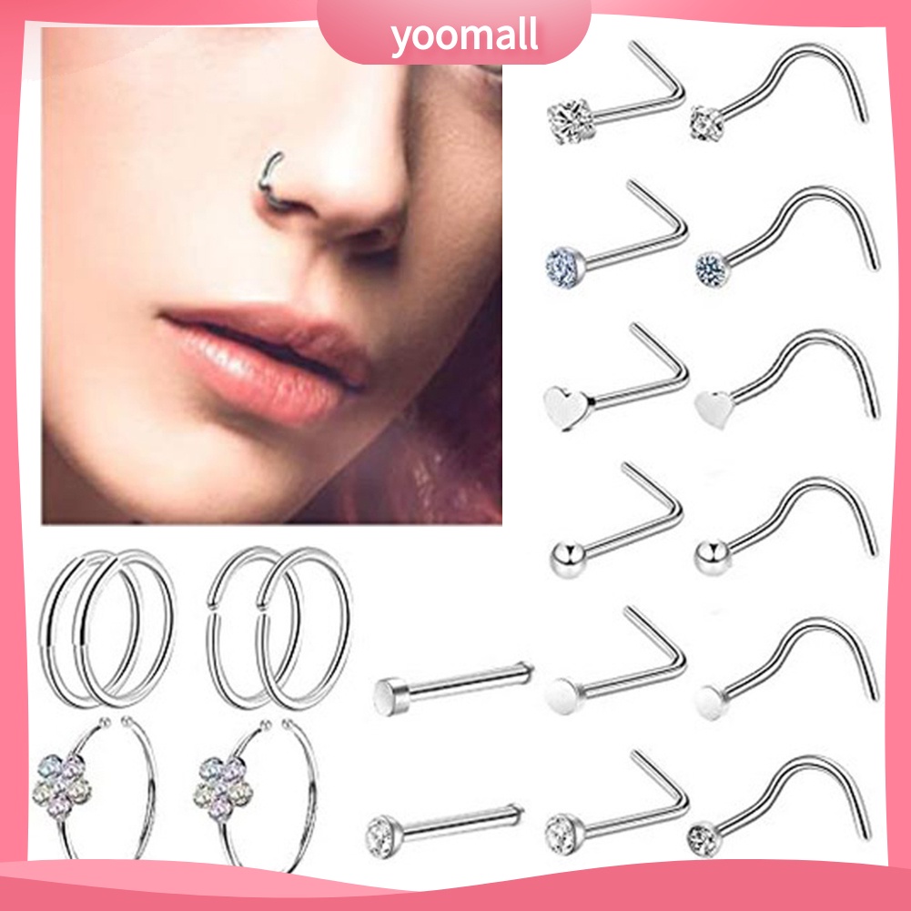 Set 36 Khuyên Mũi Hình Chữ C Đính Đá Thời Trang Unisex