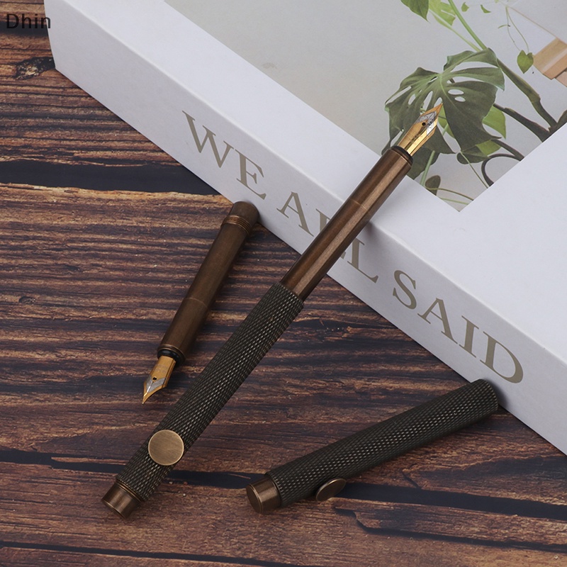 [Dhin] Brass Fountain Pen Short Pen EF/F/Bent Nib Excellent Business Office School Supplies Pen COD