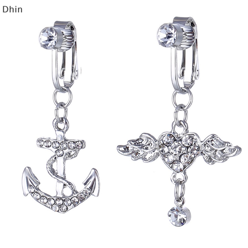 [Dhin] Faux Fake Belly Clip Pendant Inlaid Diamond Belly Button Rings Nail Earring Clip Jewelry Navel Rings Body Jewelry COD
