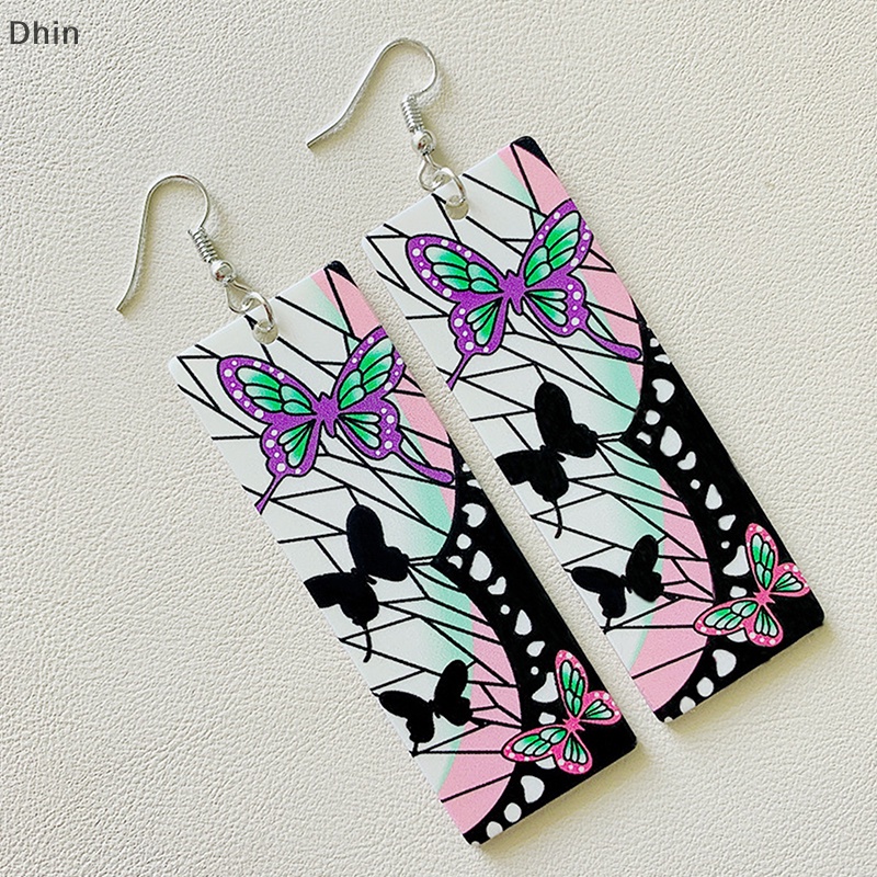 [Dhin] Fashion Clip Earrings For Men Demon Slayer Kimetsu no Yaiba Kamado Tanjirou Butterfly Acrylic Ear Clips Women Cosplay Earrings Jewelry COD