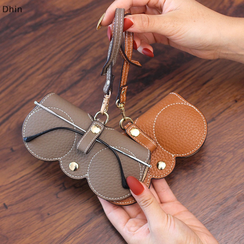 [Dhin] Convenient Anti Pressure Glasses Bag PU Leather Spectacle Case Sunglasses Storage Hanging Bag Glasses Case Protective Cover COD