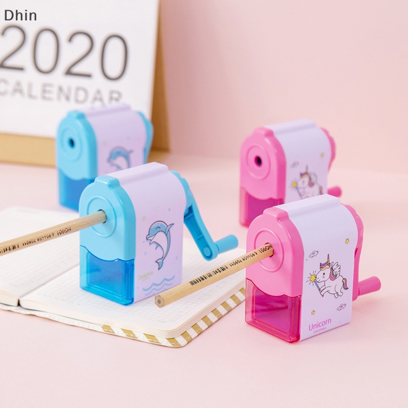 [Dhin] Student Hand Crank Pencil Sharpener Cartoon Print Pencil Sharpener School Supply COD