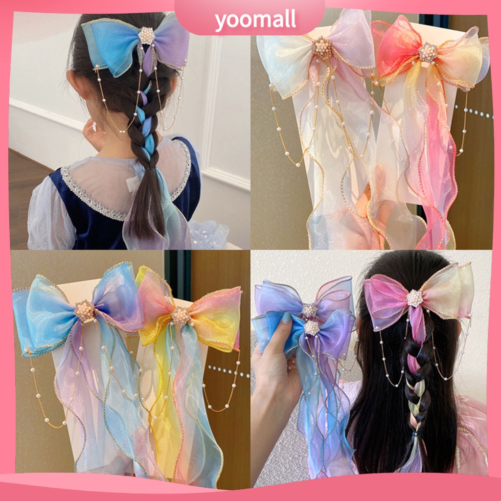 Kẹp Tóc Nơ Đính Ngọc Trai Giả Màu Gradient Cho Dịp Halloween